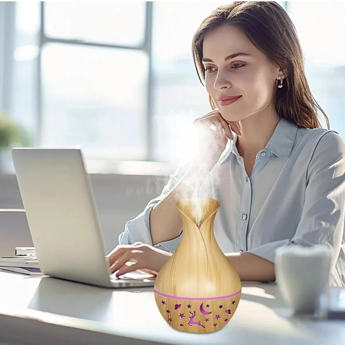 Humidificador Difusor De Aromaterapia Color Madera Luz LED