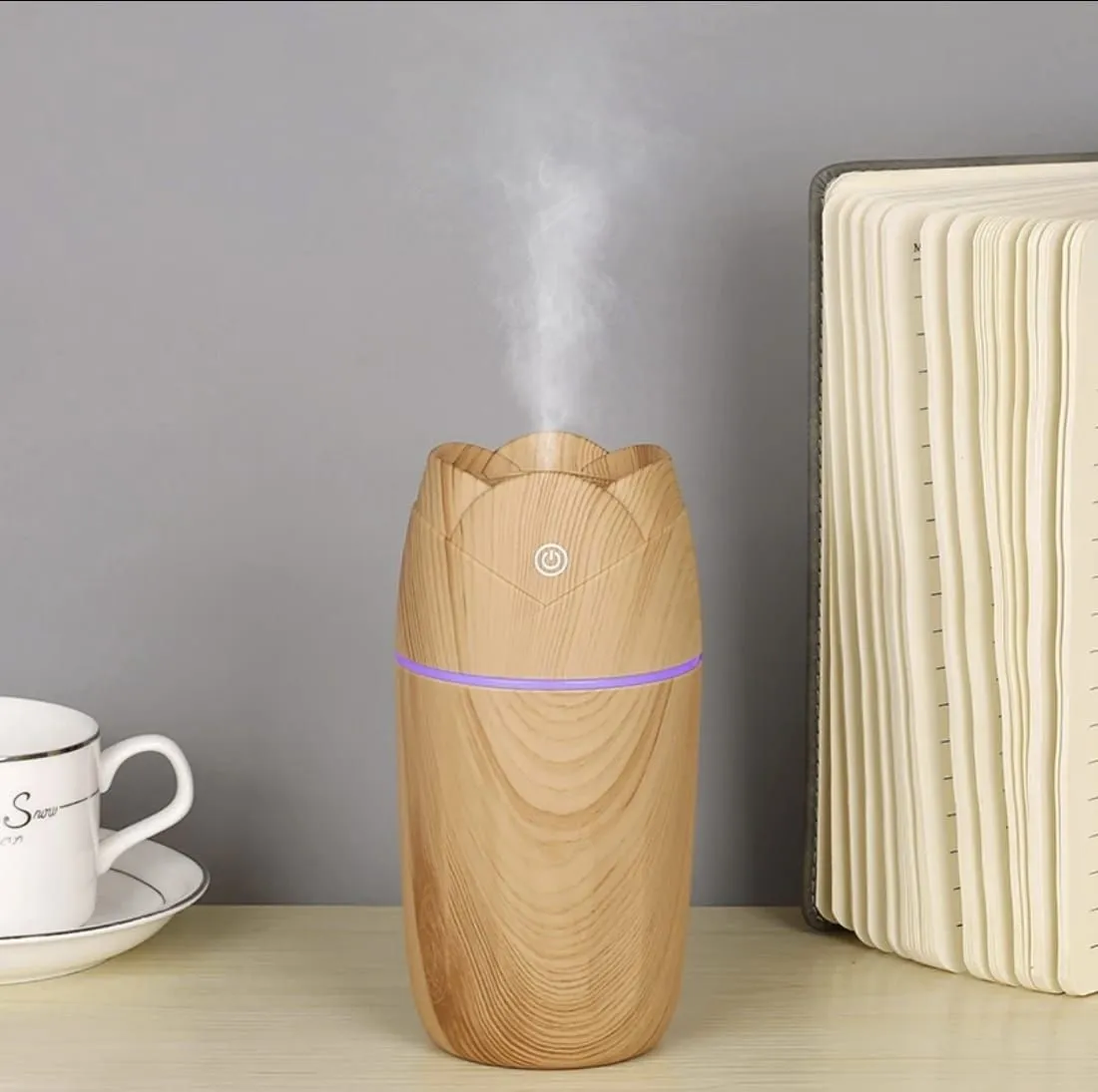 Humidificador Difusor Aromaterapia Compacto Madera Luz LED