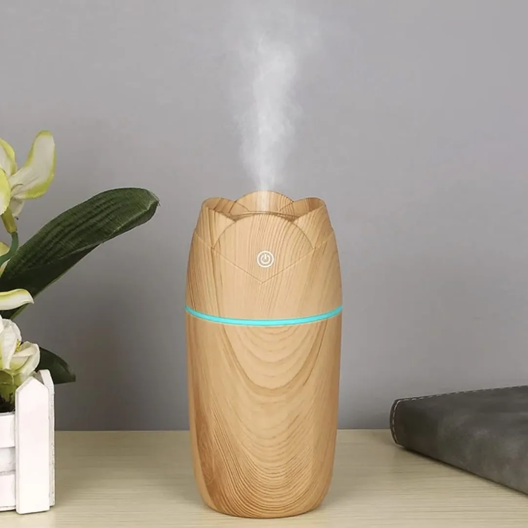 Humidificador Difusor Aromaterapia Compacto Madera Luz LED — Difusores de aceites eléctricos
