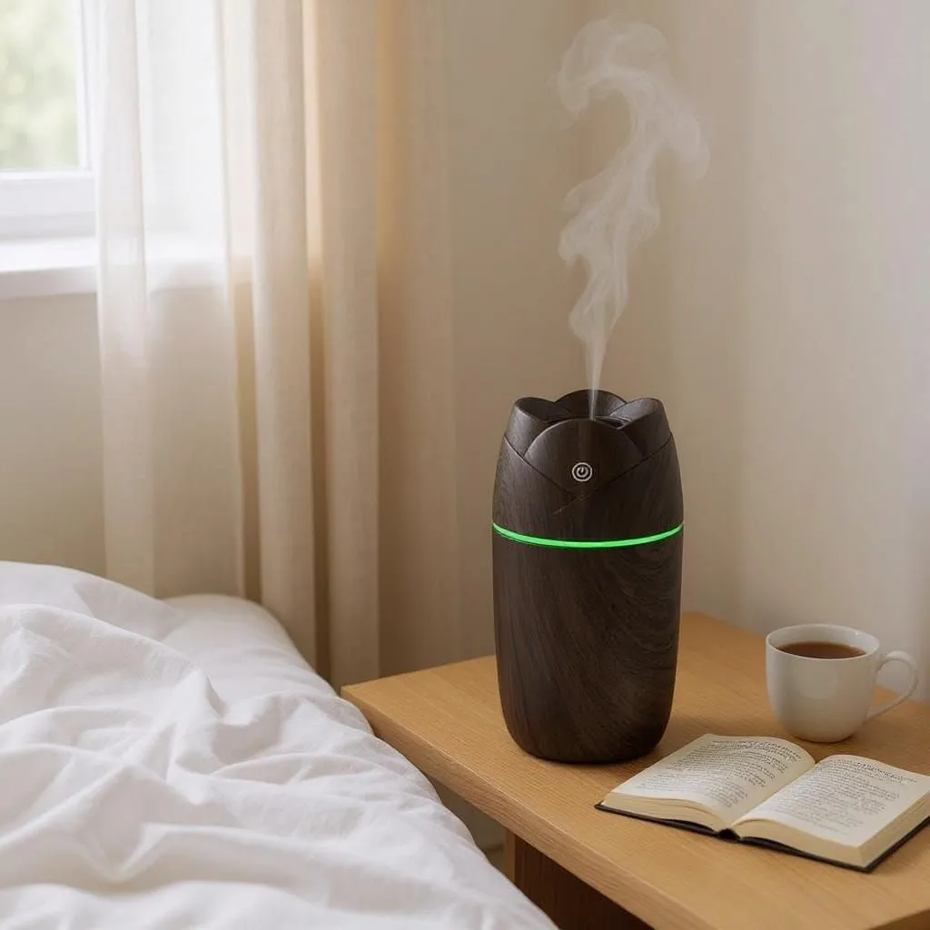 Humidificador Difusor Aromaterapia Compacto Madera Luz LED