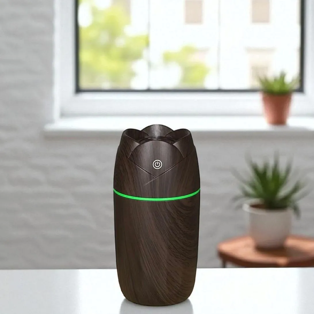 Humidificador Difusor Aromaterapia Compacto Madera Luz LED — Difusores de aceites eléctricos