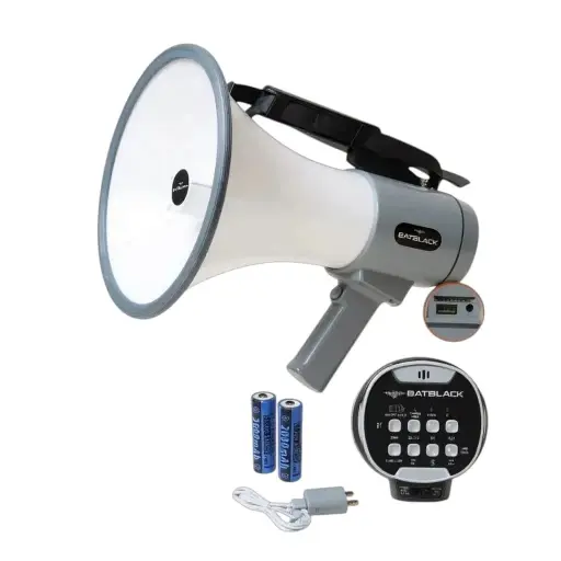 Megáfono Recargable 120W con Sirena Bluetooth y USB BT-MF98 BATBLACK — Megáfonos
