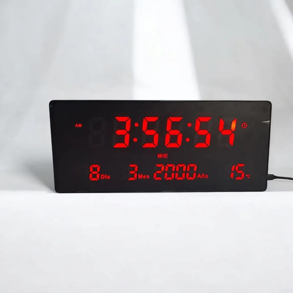 Reloj Digital De Pared Alarma Calendario y Temperatura 36x16cm