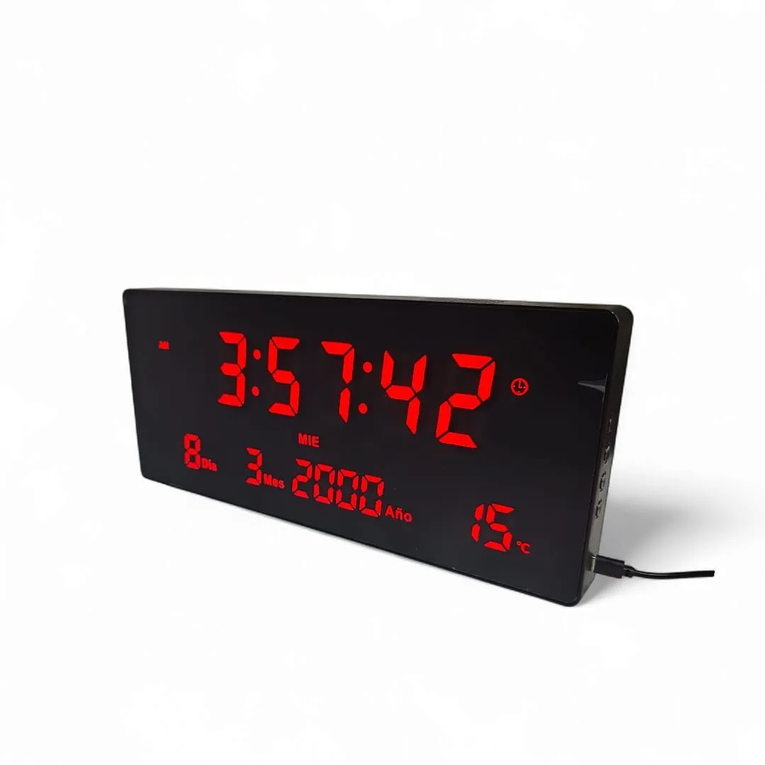 Reloj Digital De Pared Alarma Calendario y Temperatura 36x16cm — Relojes