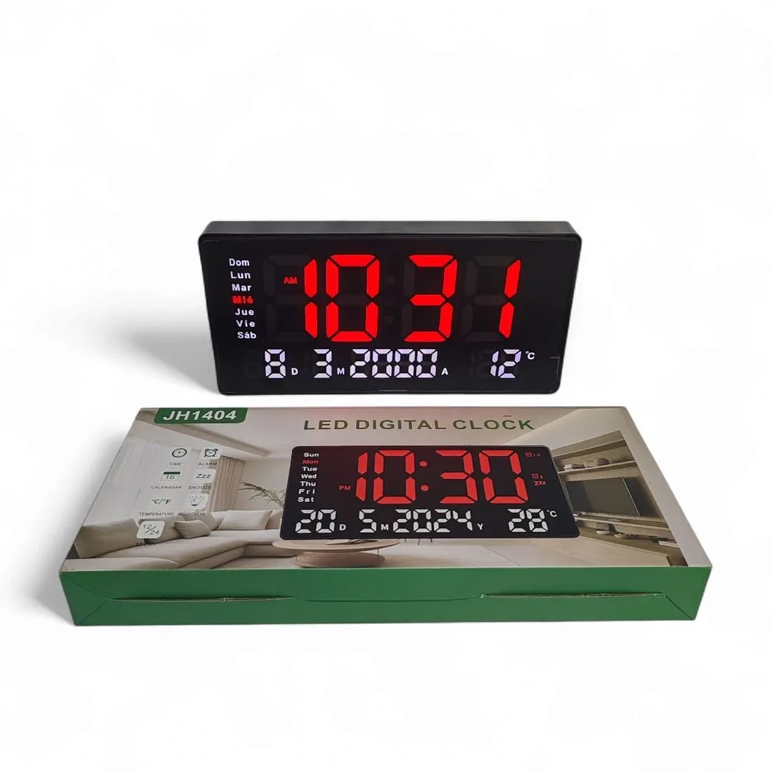 Reloj digital de pared con fecha hora temperatura 32x16cm