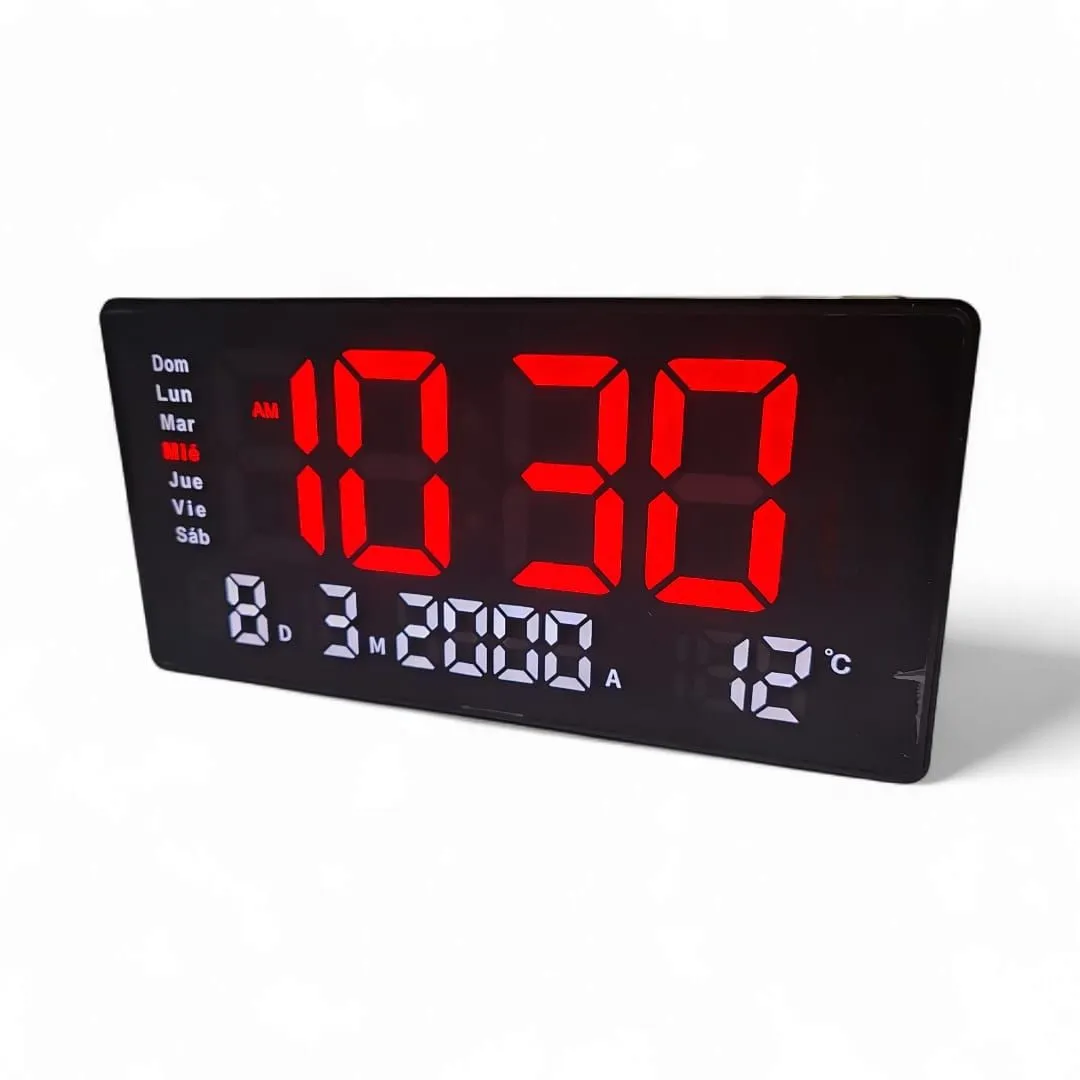 Reloj digital de pared con fecha hora temperatura 32x16cm — Relojes