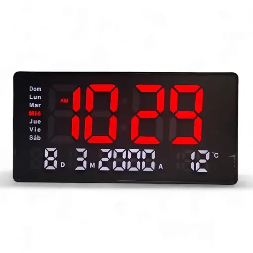 Reloj digital de pared con fecha hora temperatura 32x16cm — Relojes