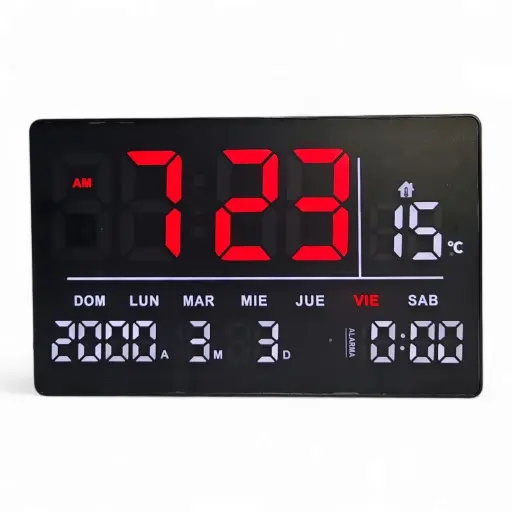 Reloj Digital De Pared Alarma Calendario y Temperatura 32x20cm — Relojes