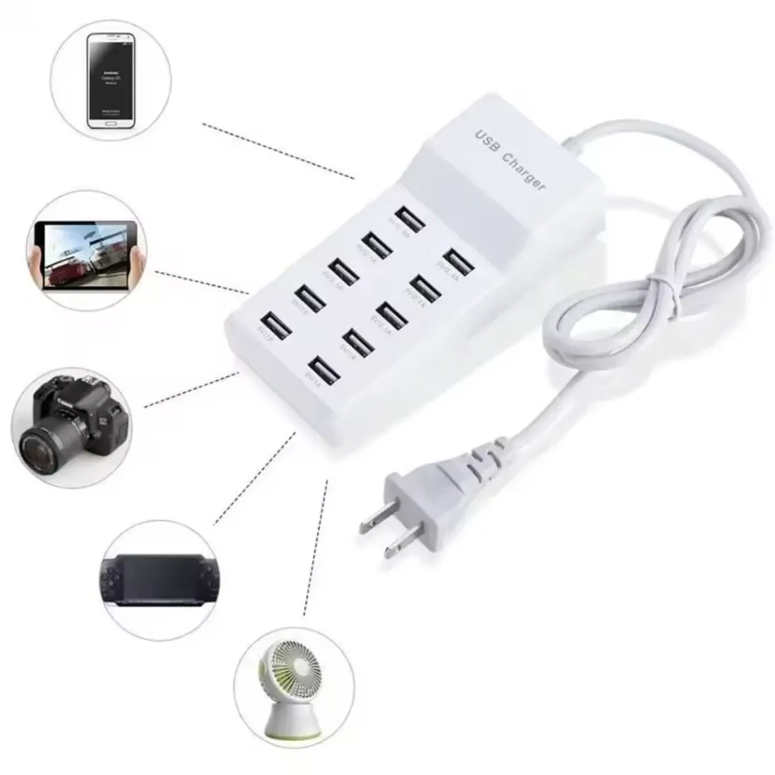 Base De Carga Rápida Usb De 10 Puertos Para Escritorio — Conectores eléctricos