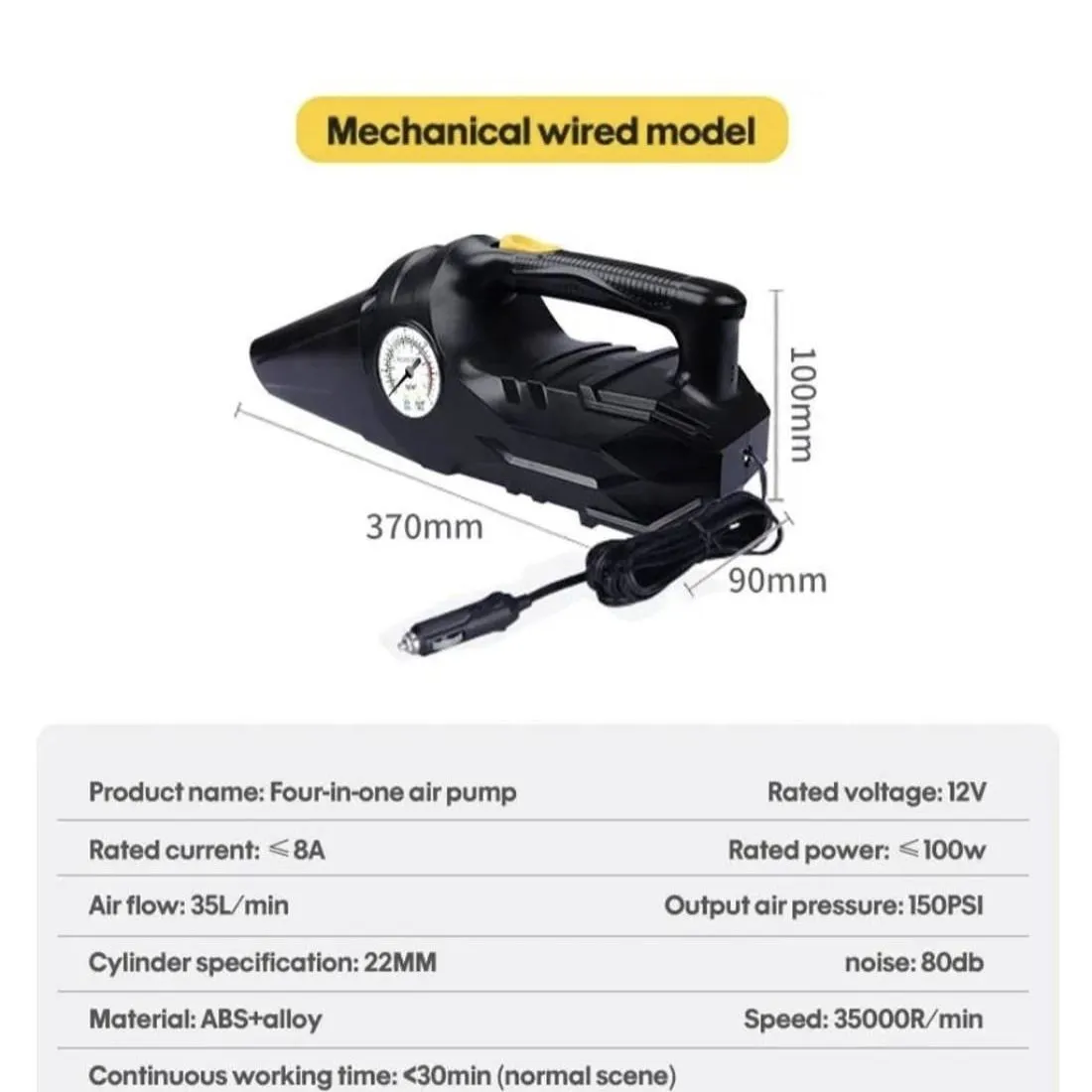 Aspiradora y Compresor De Aire Para Auto 100 Watts Potente