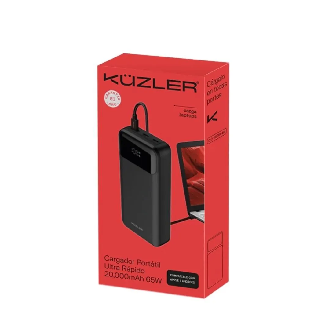 Powerbank KüZLER VELIOX-101 20000mAh 65W Carga Ultra Rápida para Laptop y Celular