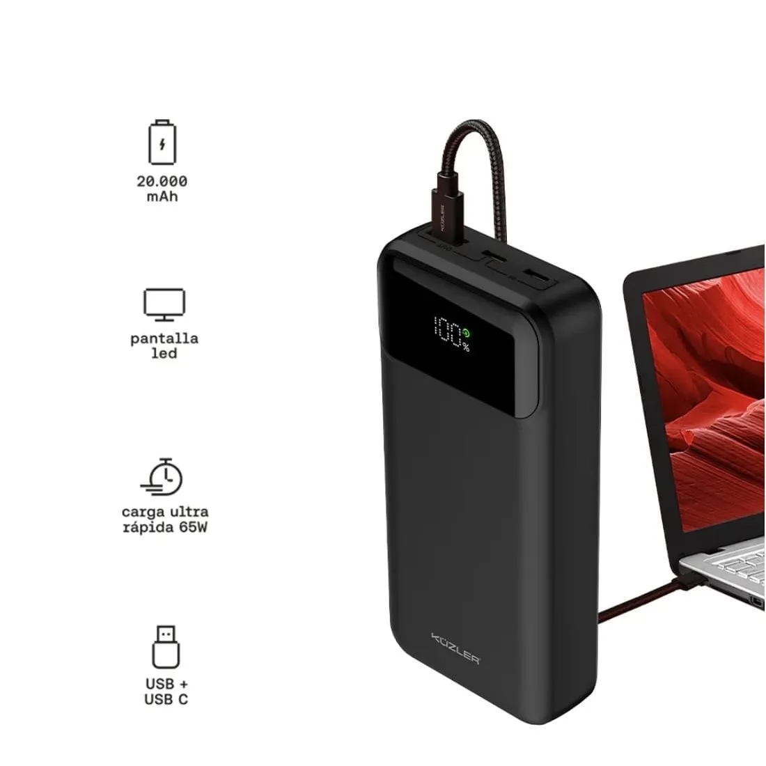 Powerbank KüZLER VELIOX-101 20000mAh 65W Carga Ultra Rápida para Laptop y Celular — Powerbanks
