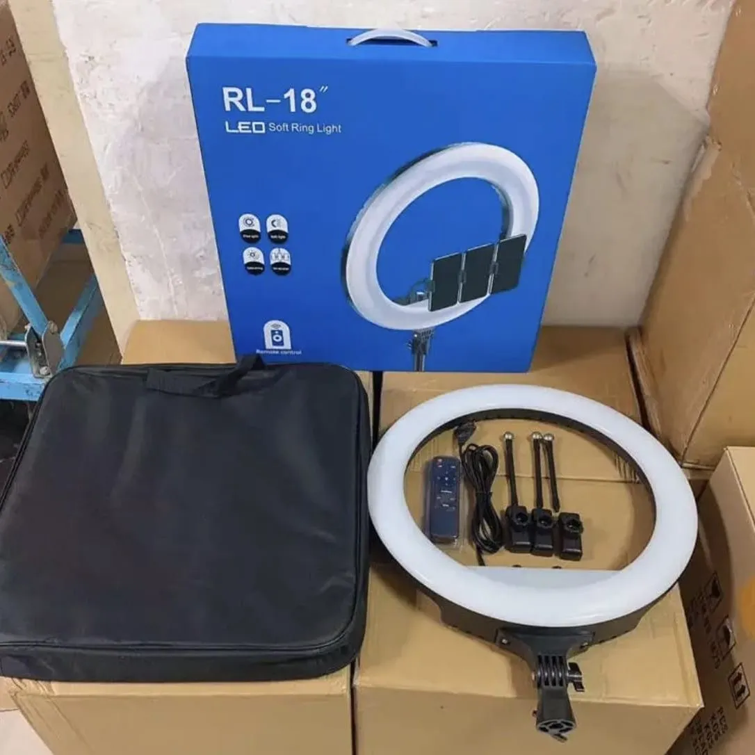 Aro de Luz LED Profesional 45cm con Trípode, Control Remoto y Soporte para 3 Celulares