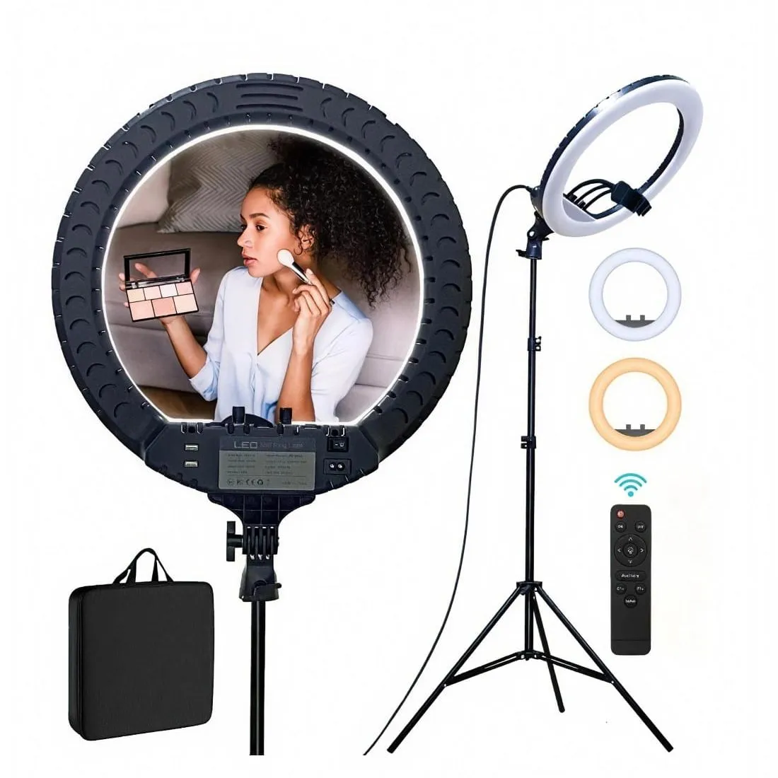 Aro de Luz LED Profesional 45cm con Trípode, Control Remoto y Soporte para 3 Celulares — Flashes electrónicos de estudio fotográfico