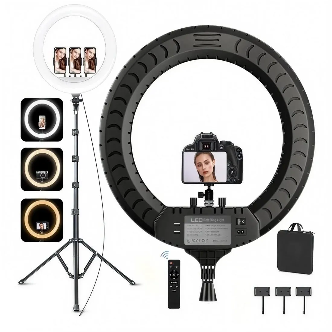 Aro de Luz LED Profesional 45cm con Trípode, Control Remoto y Soporte para 3 Celulares