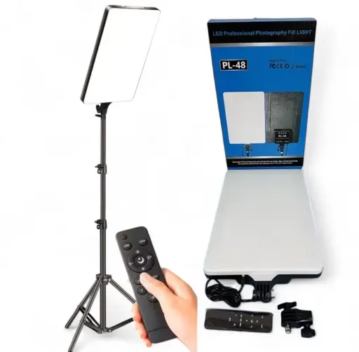 Panel LED Profesional PL-48 con Trípode y Control Remoto — Flashes electrónicos de estudio fotográfico