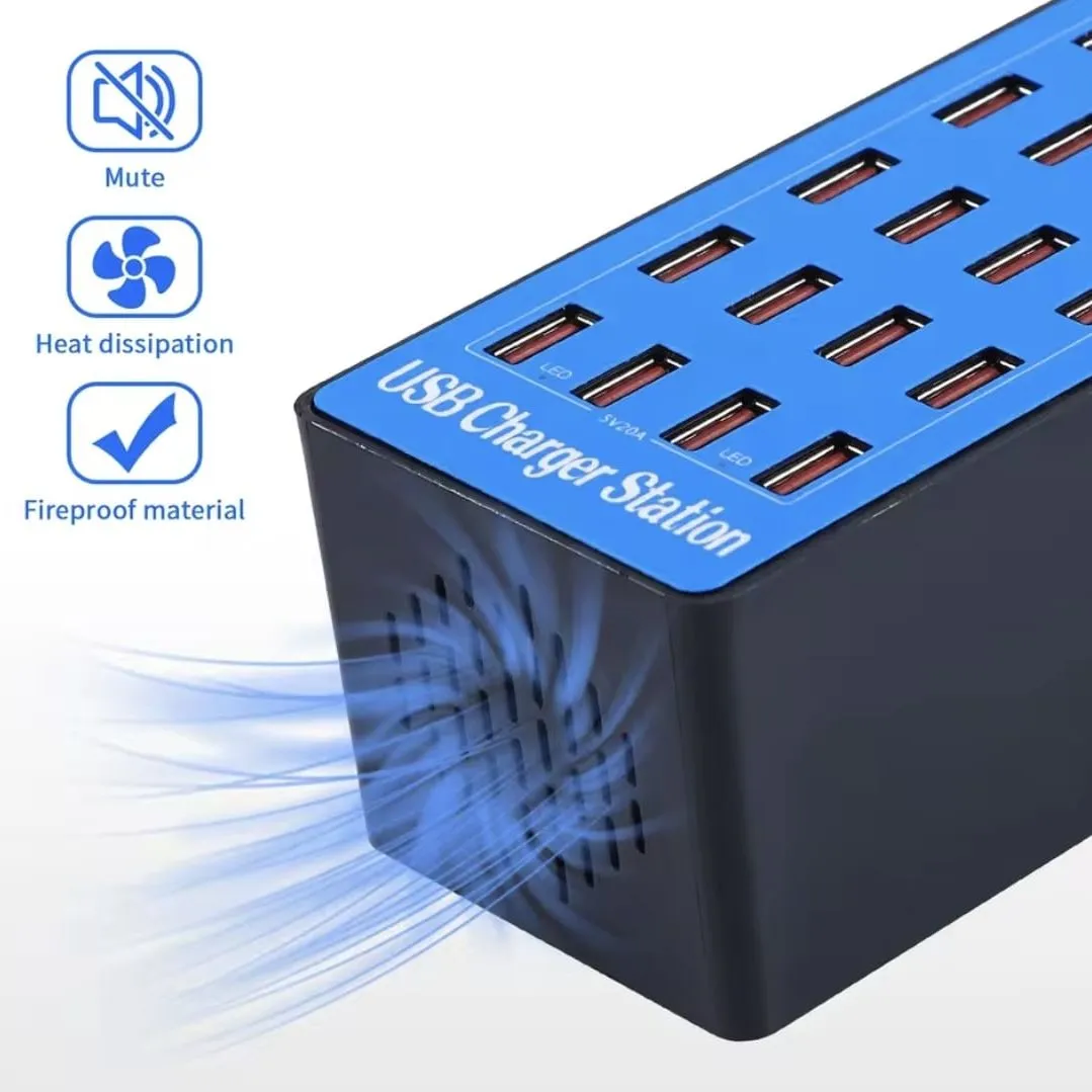 Hub Cargador Múltiple de Alta Potencia de 20 Puertos 100W para Celulares y Tablets