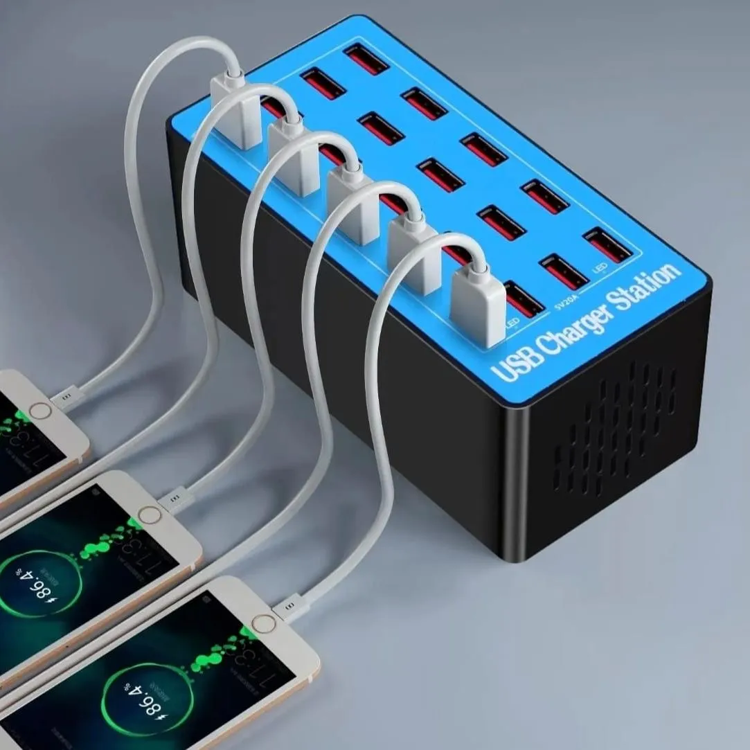 Hub Cargador Múltiple de Alta Potencia de 20 Puertos 100W para Celulares y Tablets — Cargadores de teléfono móvil
