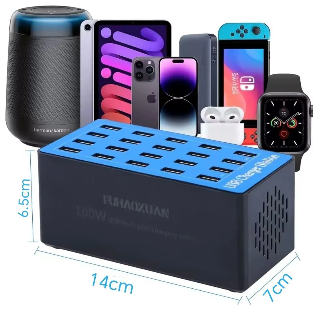 Hub Cargador Múltiple de Alta Potencia de 20 Puertos 100W para Celulares y Tablets