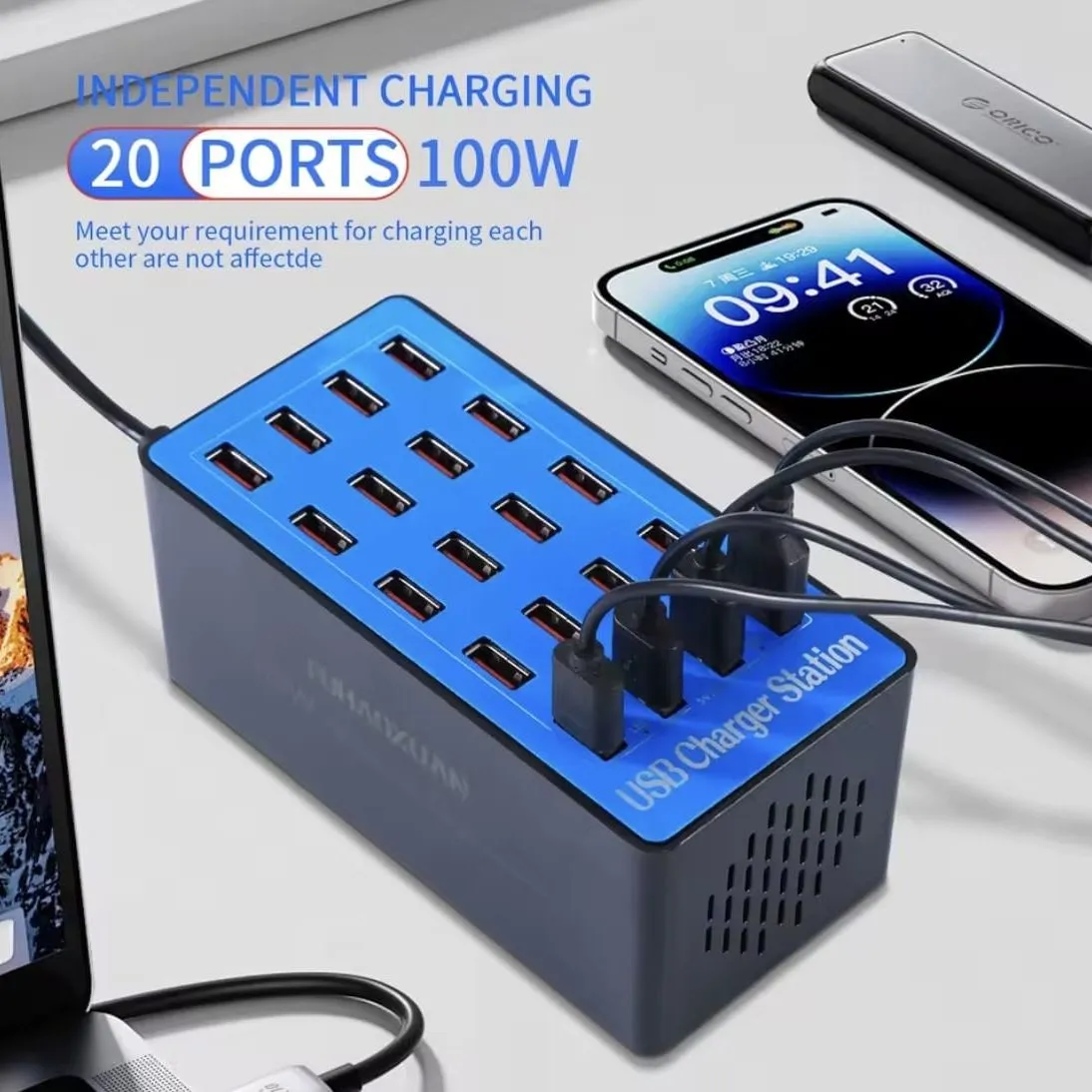 Hub Cargador Múltiple de Alta Potencia de 20 Puertos 100W para Celulares y Tablets