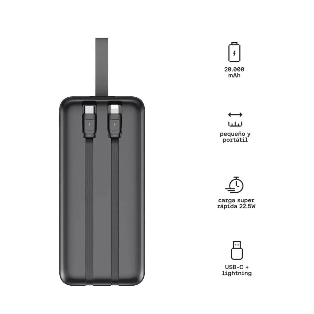 Power Bank 30000mAh Kuzler Cargador Portátil Súper Rápido 22W con Cables Integrados