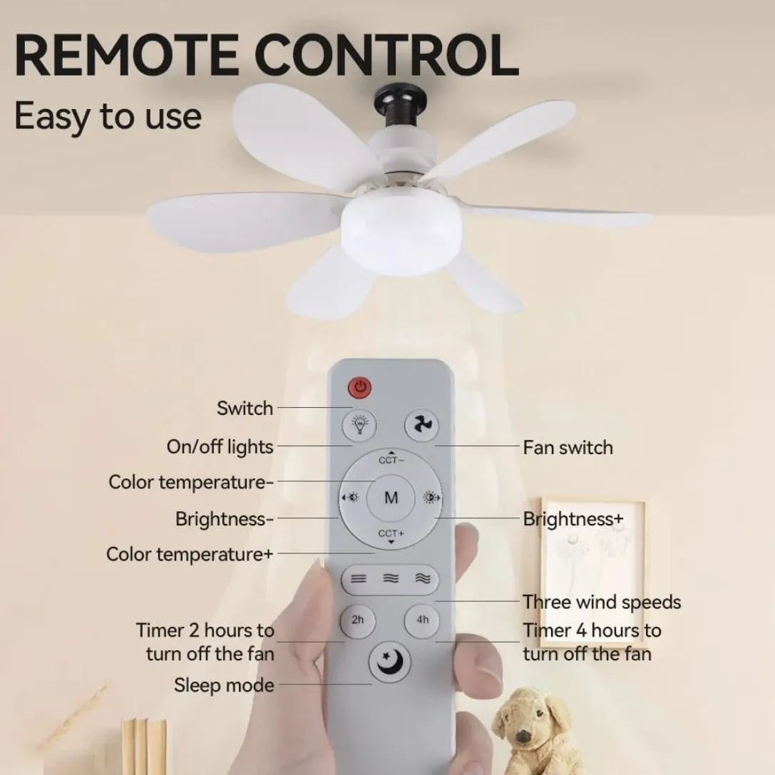 Foco Ventilador de Techo con Luz LED 30W Regulable y 3 Velocidades, Súper Silencioso