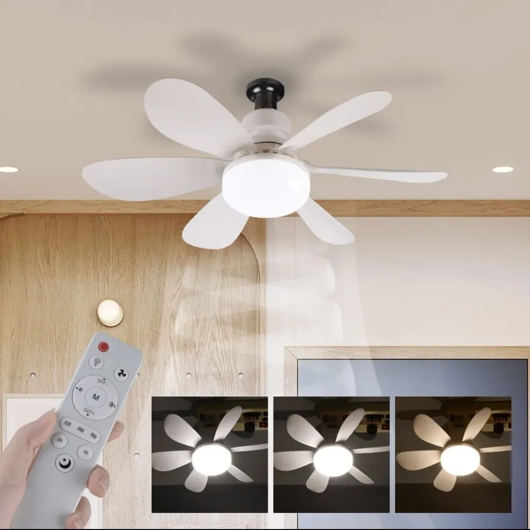 Foco Ventilador de Techo con Luz LED 30W Regulable y 3 Velocidades, Súper Silencioso