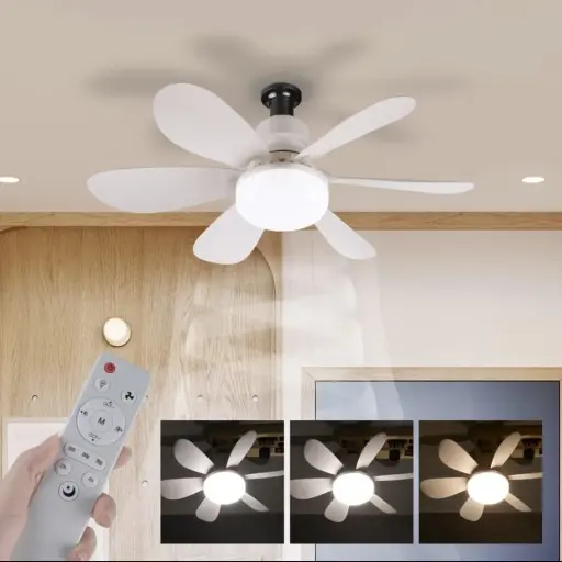 Foco Ventilador de Techo con Luz LED 30W Regulable y 3 Velocidades, Súper Silencioso — Ventiladores de techo