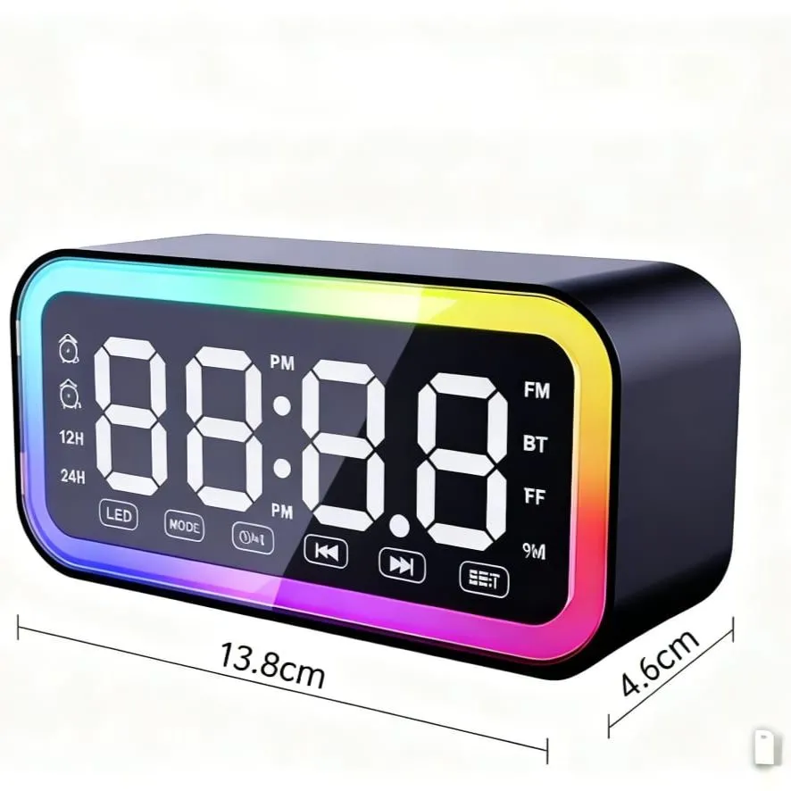 Reloj Despertador LED RGB con Bluetooth, Radio FM y Entrada TF Parlante Digital