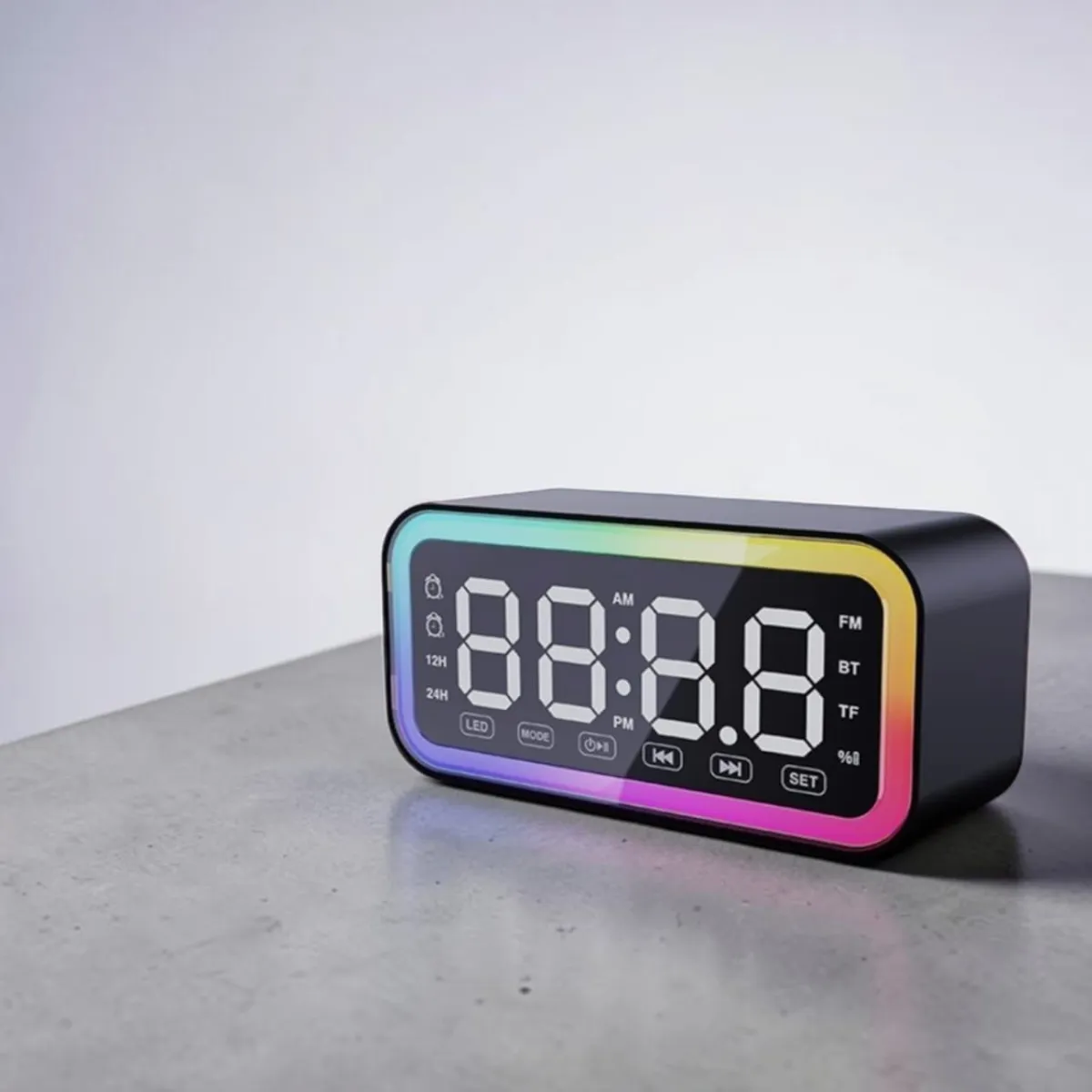 Reloj Despertador LED RGB con Bluetooth, Radio FM y Entrada TF Parlante Digital