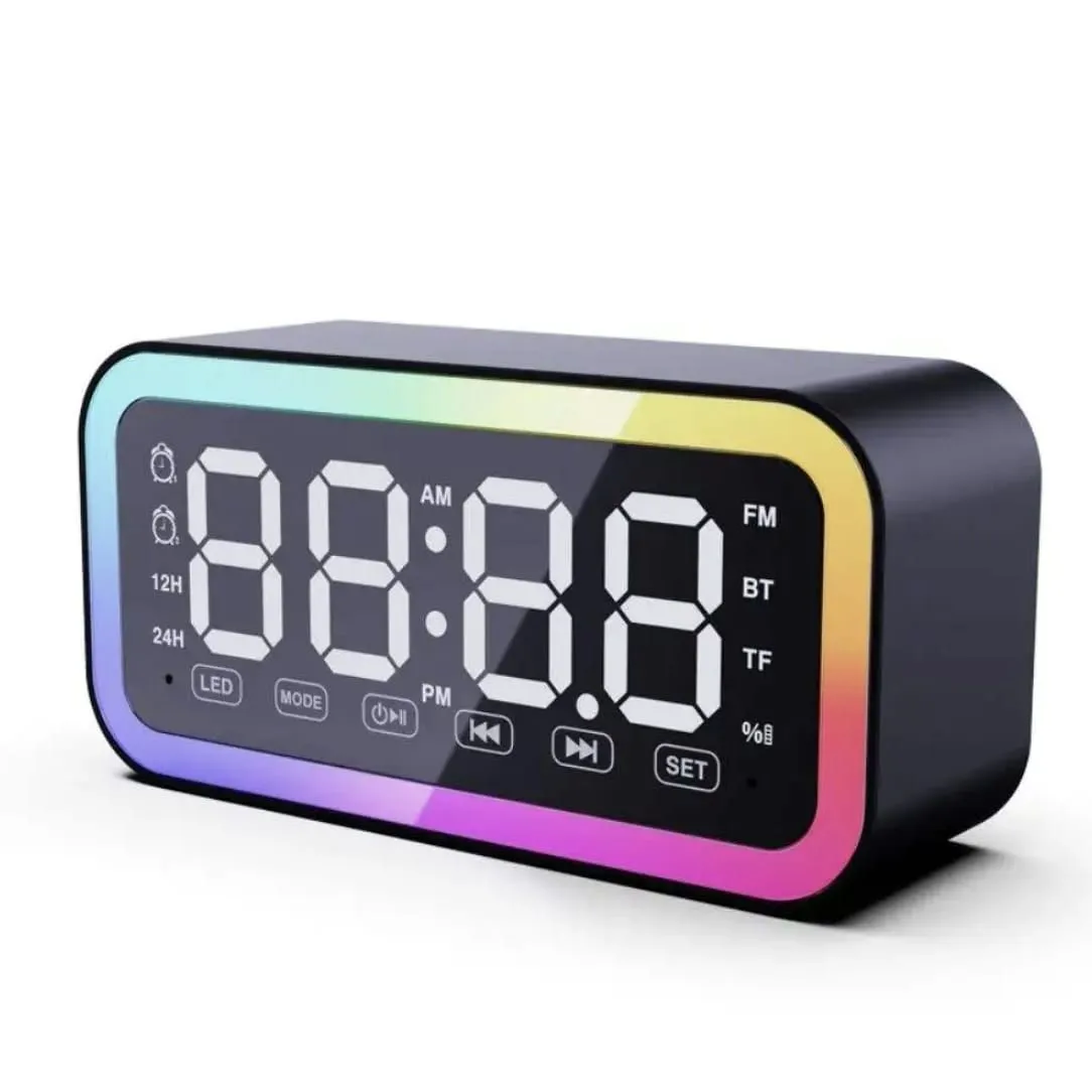 Reloj Despertador LED RGB con Bluetooth, Radio FM y Entrada TF Parlante Digital