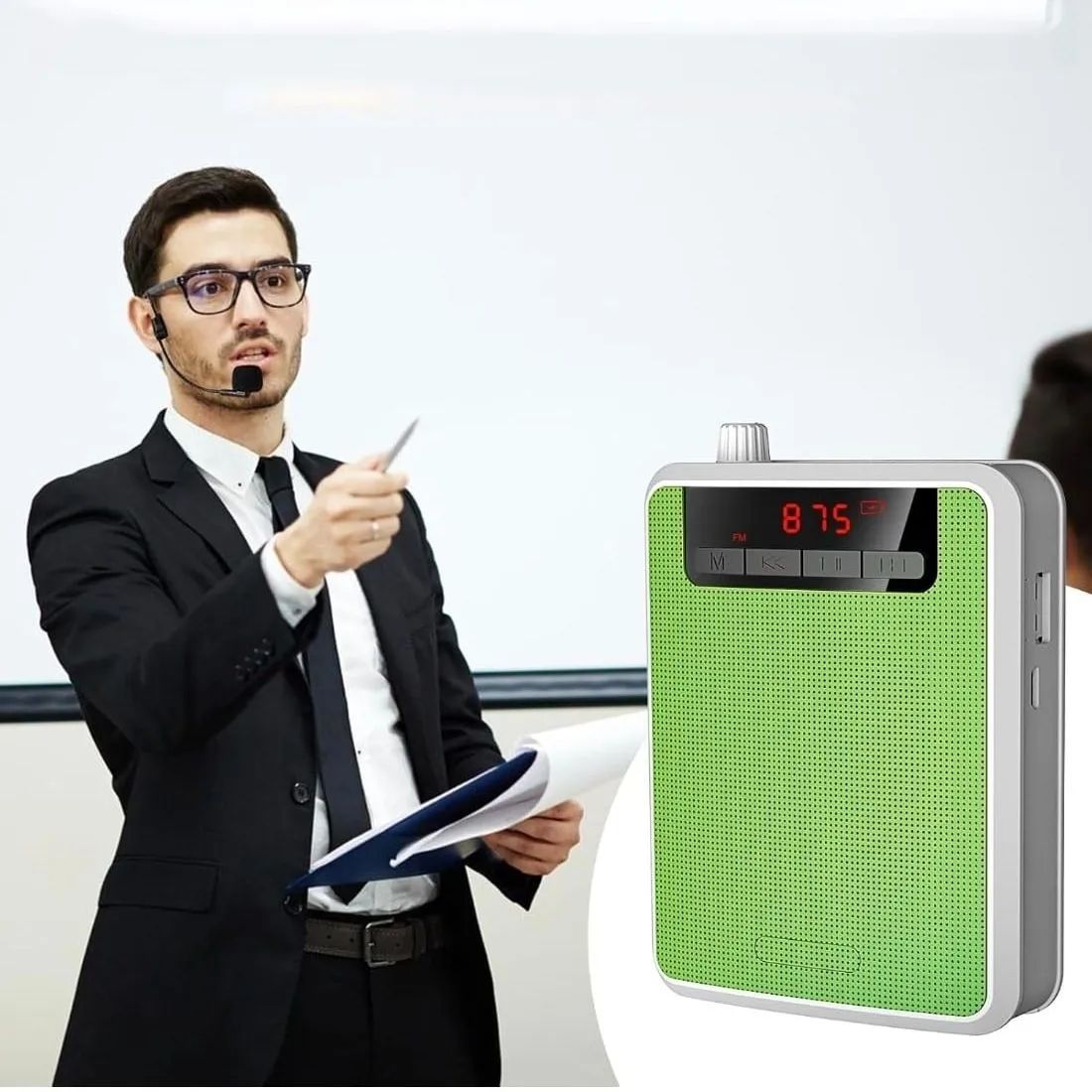 Amplificador de Voz Portátil Recargable con Micrófono Vincha Radio FM y Alta Potencia