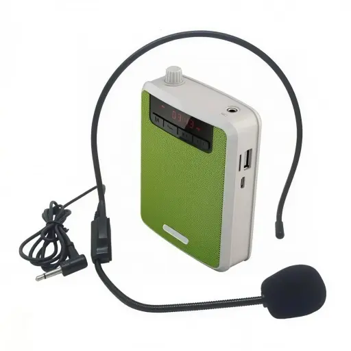 Amplificador de Voz Portátil Recargable con Micrófono Vincha Radio FM y Alta Potencia — Micrófonos