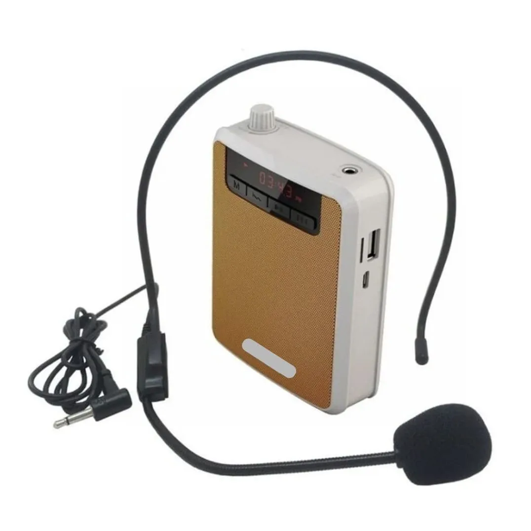 Amplificador de Voz Portátil Recargable con Micrófono Vincha Radio FM y Alta Potencia
