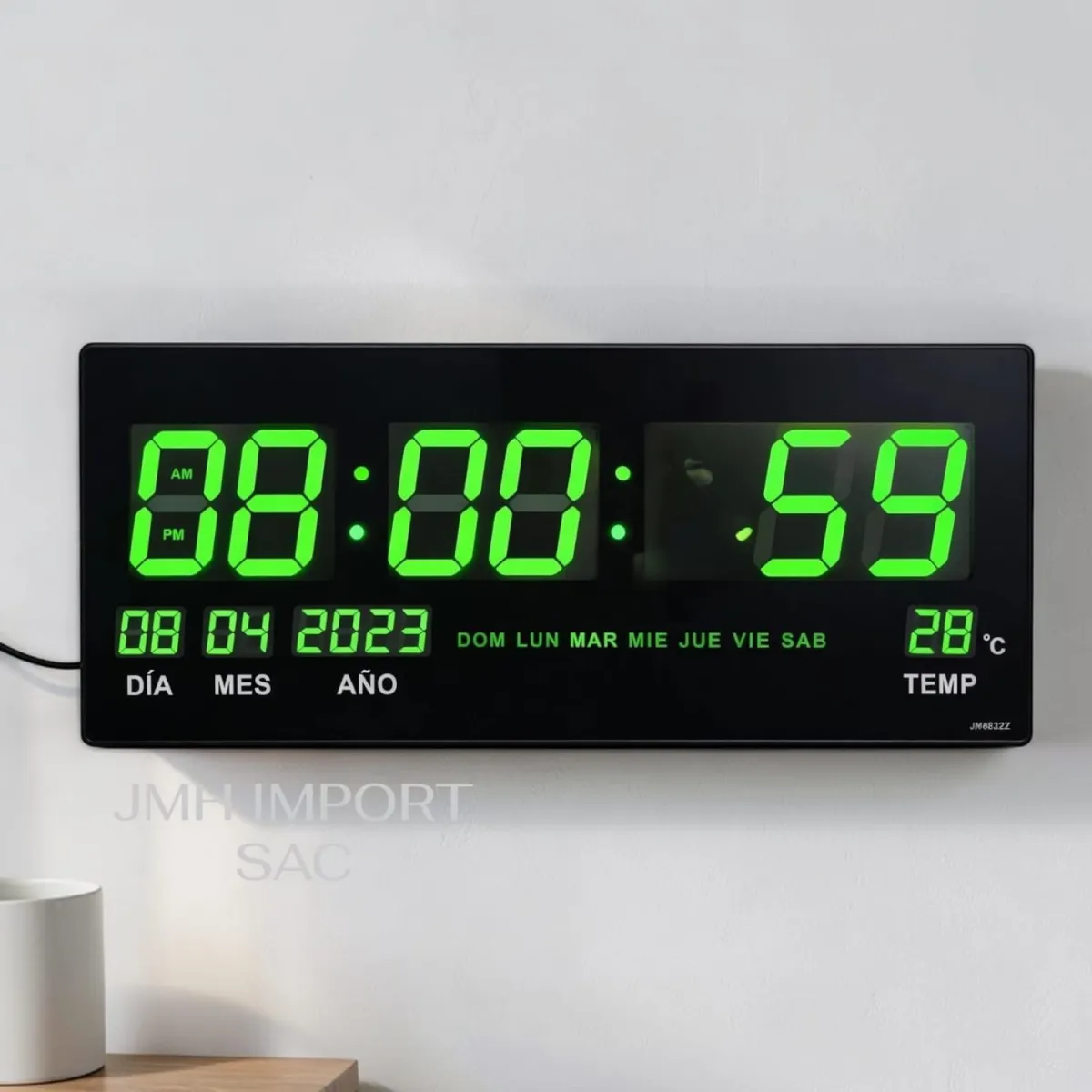 Reloj Digital Grande LED Verde 46x22cm - Hora, Fecha y Temperatura — Relojes