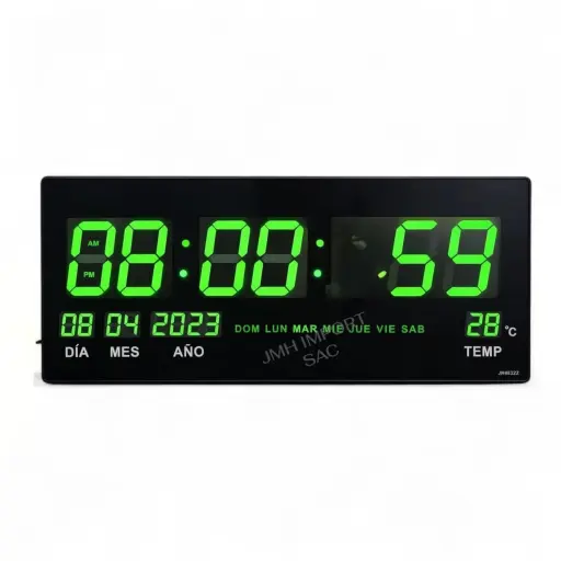 Reloj Digital Grande LED Verde 46x22cm - Hora, Fecha y Temperatura — Relojes