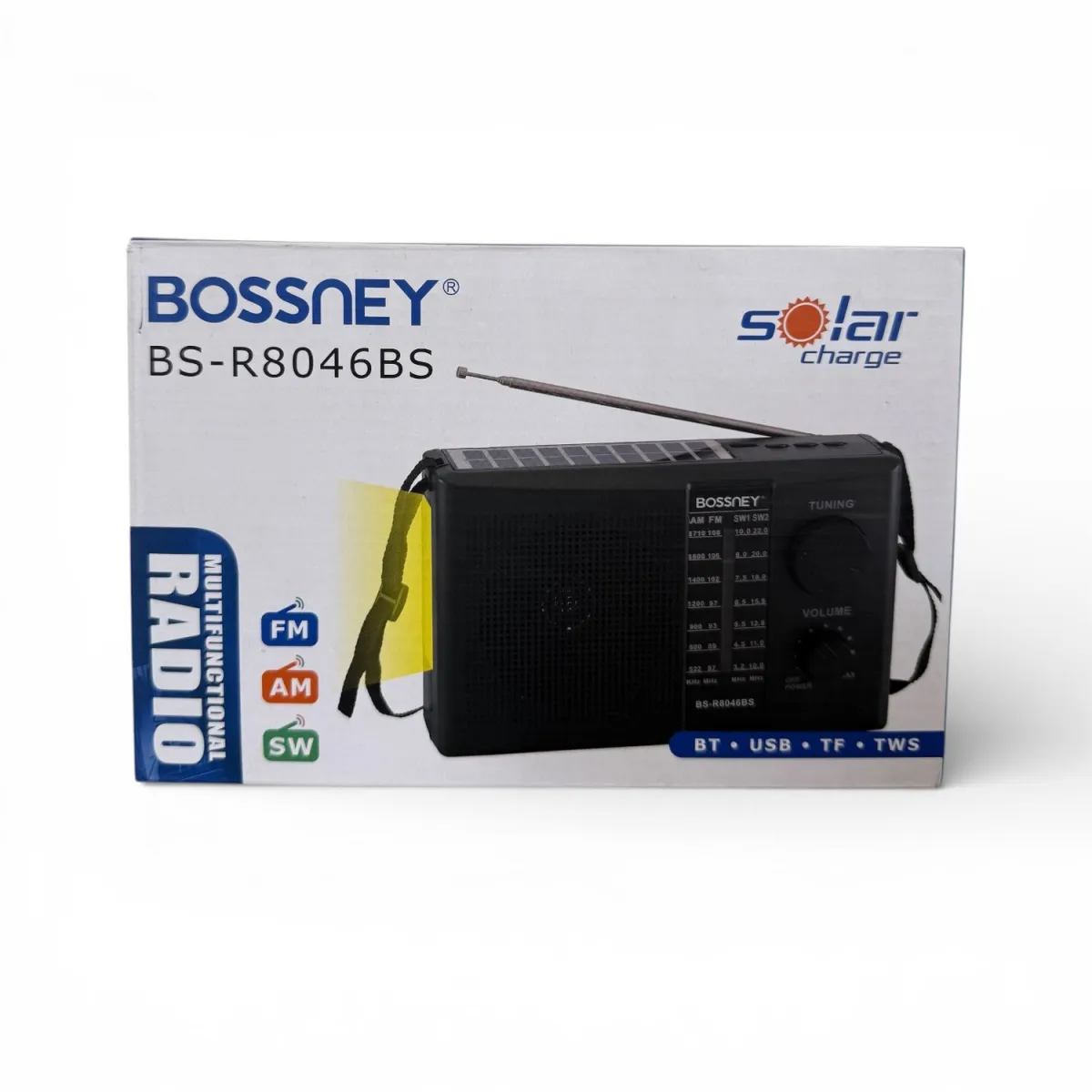 Radio Portátil Bossney Solar Bluetooth FMAMSW con Linterna