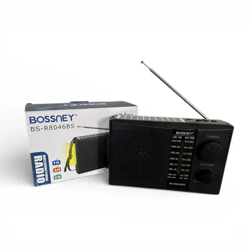 Radio Portátil Bossney Solar Bluetooth FMAMSW con Linterna — Grabadoras de radio portátiles