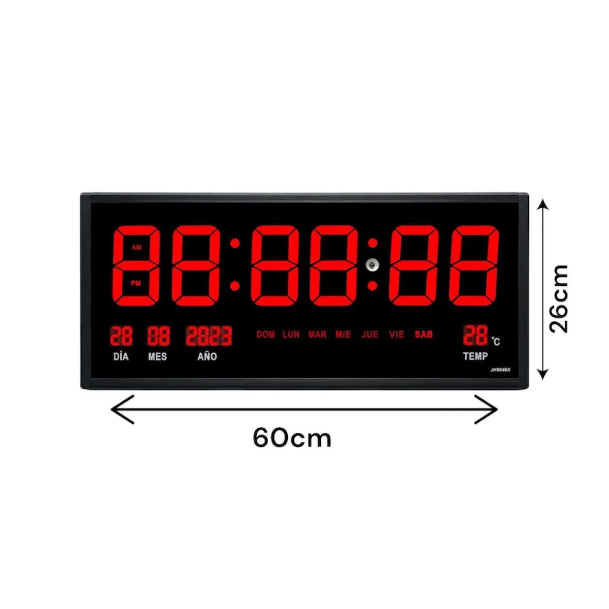 Reloj Digital LED de Pared Grande 60x26 cm con Fecha, Temperatura y Formato 12-24 Horas — Relojes