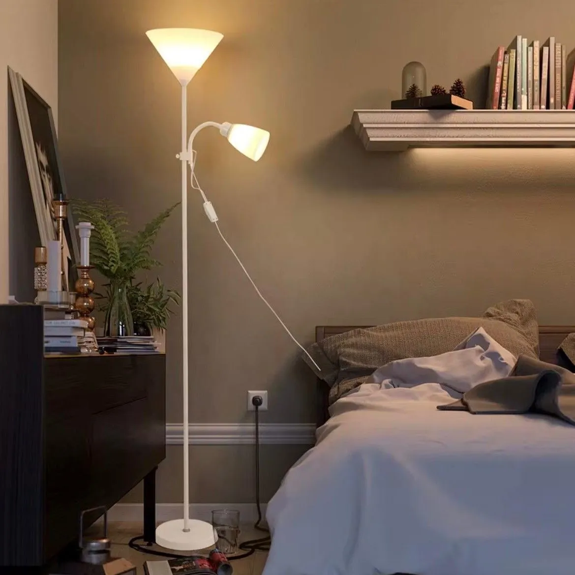 Lámpara de Pie LED 2 en 1 con Luz de Lectura Ajustable — Lámparas de pie / mesa / escritorio