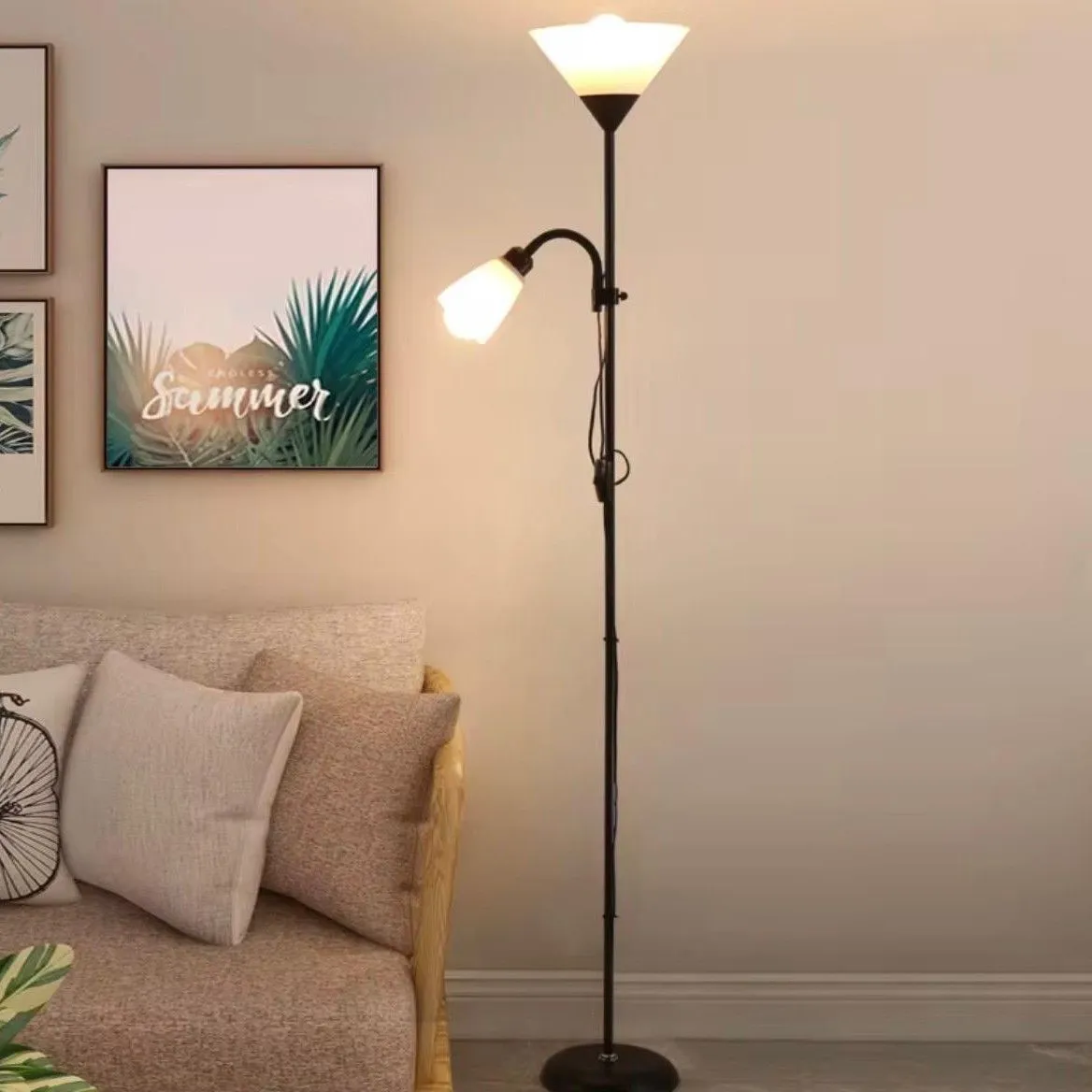 Lámpara de Pie LED 2 en 1 con Luz de Lectura Ajustable