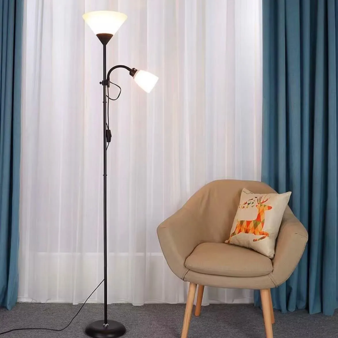 Lámpara de Pie LED 2 en 1 con Luz de Lectura Ajustable