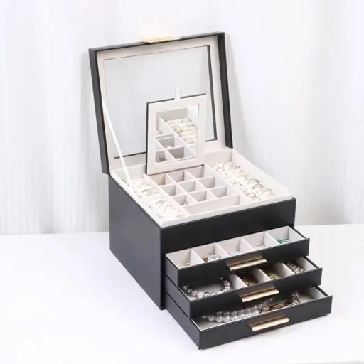 Joyero Organizador de Lujo con Espejo, 3 Cajones y Compartimentos para Joyas — Joyeros / bolsas