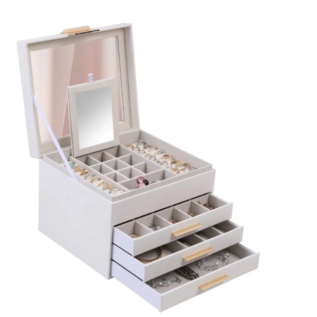 Joyero Organizador de Lujo con Espejo, 3 Cajones y Compartimentos para Joyas