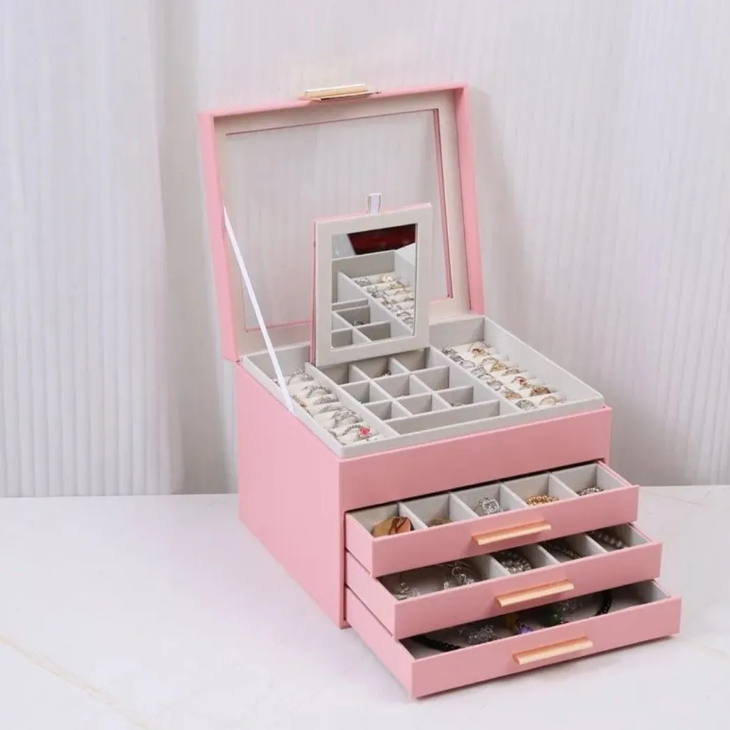 Joyero Organizador de Lujo con Espejo, 3 Cajones y Compartimentos para Joyas