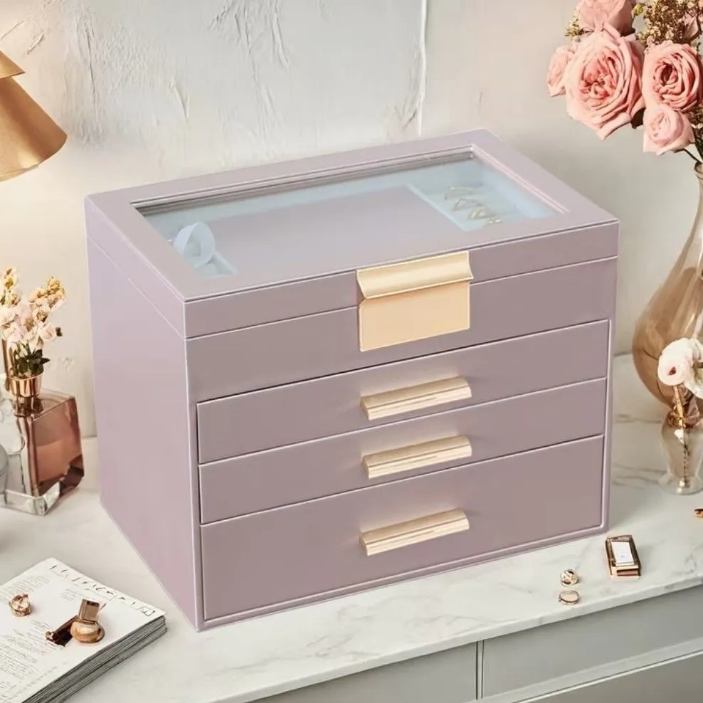 Joyero Organizador de Lujo con Espejo, 3 Cajones y Compartimentos para Joyas — Joyeros / bolsas