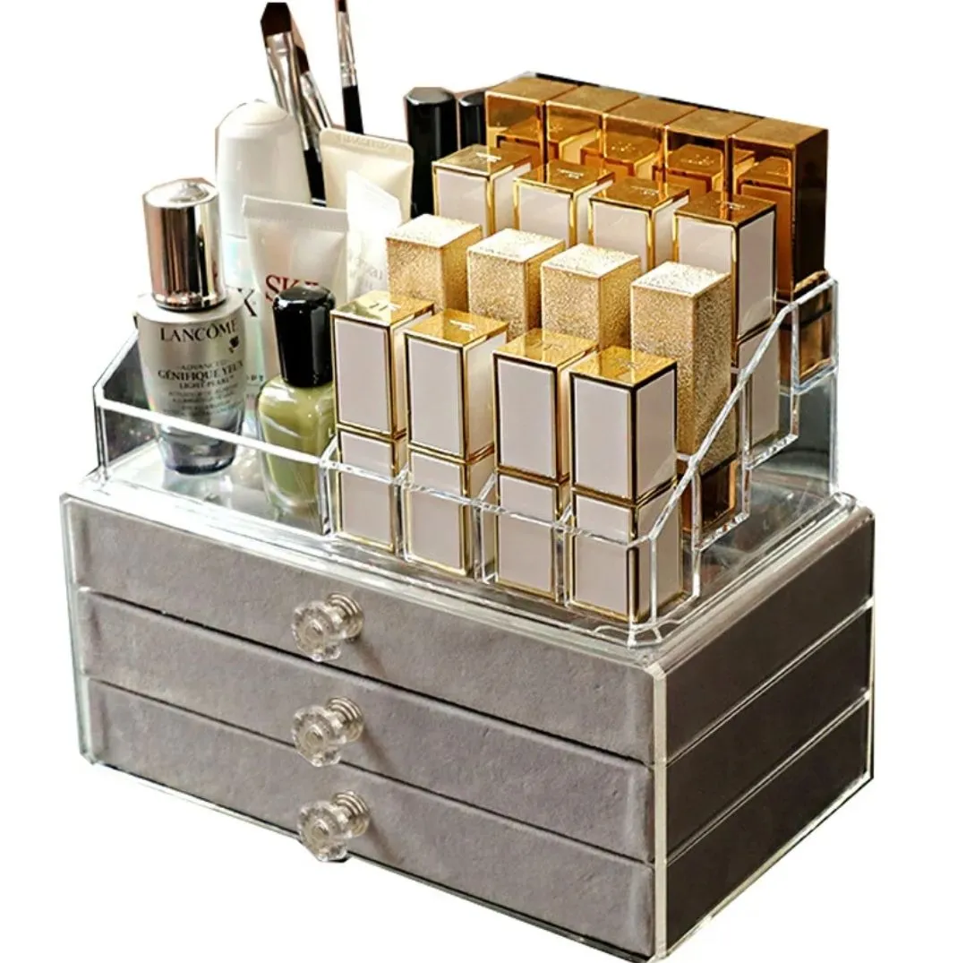 Organizador de Maquillaje y Joyas Acrílico con 3 Cajones y Compartimentos Multifuncionales — Joyeros / bolsas