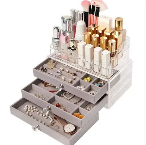 Organizador de Maquillaje y Joyas Acrílico con 3 Cajones y Compartimentos Multifuncionales — Joyeros / bolsas