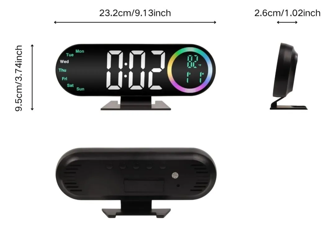 Reloj Digital LED RGB Multifunción con Temperatura, Calendario, Alarma y Pantalla de Colores