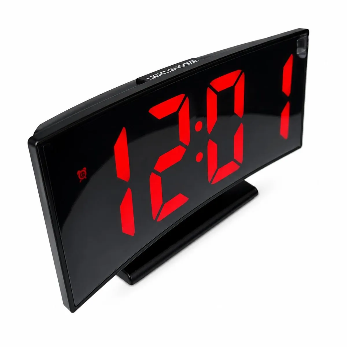 Reloj Digital LED Curvo de Mesa con Alarma, Pantalla Grande y Control de Brillo — Relojes